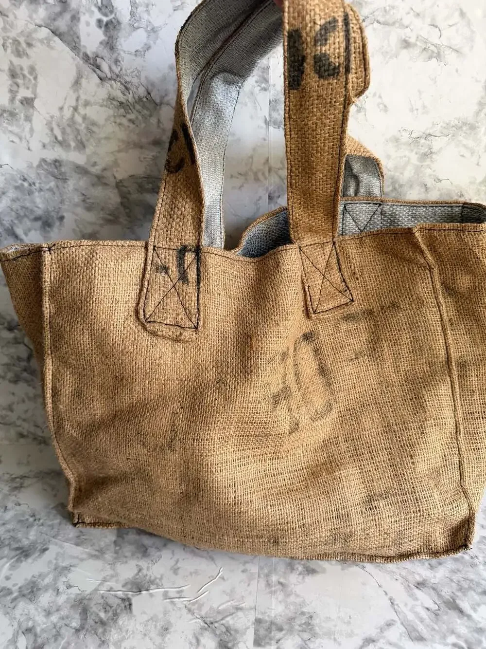 Repurposed Upcycled Coffee Sack Burlap Tote Bag